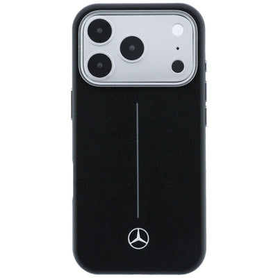 Mercedes Leather Semi Wrap Iconic Line MagSafe Case for iPhone 17 Pro - Black