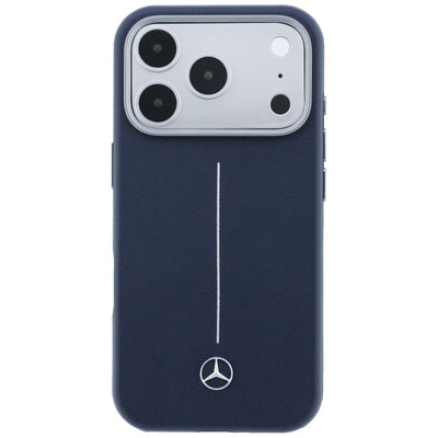 Mercedes Leather Semi Wrap Iconic Line MagSafe Case for iPhone 17 Pro - Navy Blue