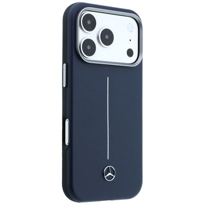 Mercedes Leather Semi Wrap Iconic Line MagSafe Case for iPhone 17 Pro - Navy Blue