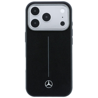 Mercedes Leather Semi Wrap Iconic Line MagSafe Case for iPhone 17 Pro Max - Black