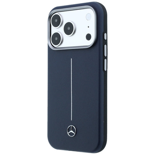 Mercedes Leather Semi Wrap Iconic Line MagSafe Case for iPhone 17 Pro Max - Navy Blue