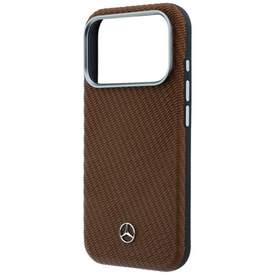 Mercedes Leather Semi Wrap Wood Effect MagSafe case for iPhone 17 Pro - brown