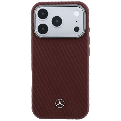 Mercedes Leather Semi Wrap Wood Effect MagSafe Case for iPhone 17 Pro - Red