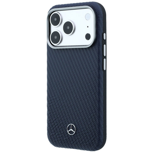 Mercedes Leather Semi Wrap Wood Effect MagSafe Case for iPhone 17 Pro - Navy Blue