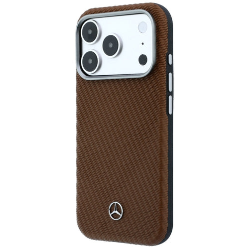 Mercedes Leather Semi Wrap Wood Effect MagSafe Case for iPhone 17 Pro Max - Brown