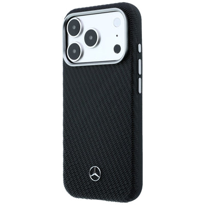 Mercedes Leather Semi Wrap Wood Effect MagSafe Case for iPhone 17 Pro Max - Black
