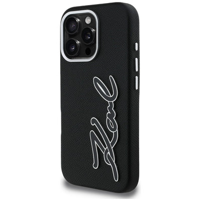 Karl Lagerfeld FW Grained Signature Logo iPhone 16 Pro Case - Black