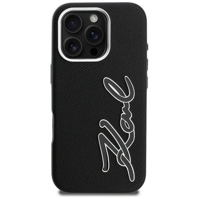 Karl Lagerfeld FW Grained Signature Logo Case for iPhone 16 Pro Max - Black