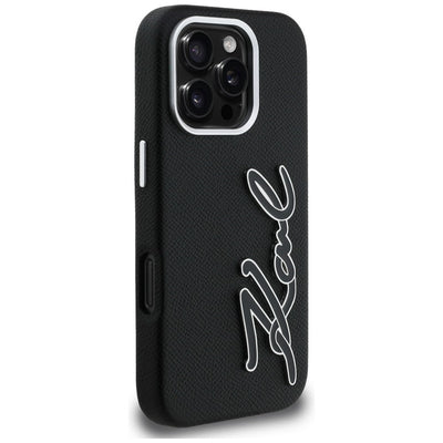 Karl Lagerfeld FW Grained Signature Logo Case for iPhone 16 Pro Max - Black