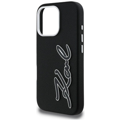 Karl Lagerfeld FW Grained Signature Logo Case for iPhone 16 Pro Max - Black