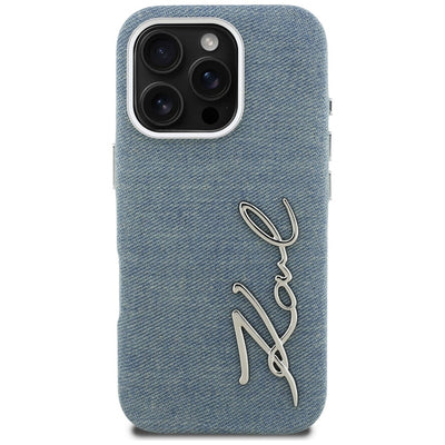 Karl Lagerfeld FW Jeans Signature Logo iPhone 16 Pro Max Case - Blue