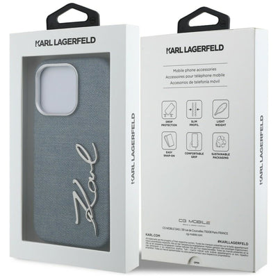 Karl Lagerfeld FW Jeans Signature Logo iPhone 16 Pro Case - Blue