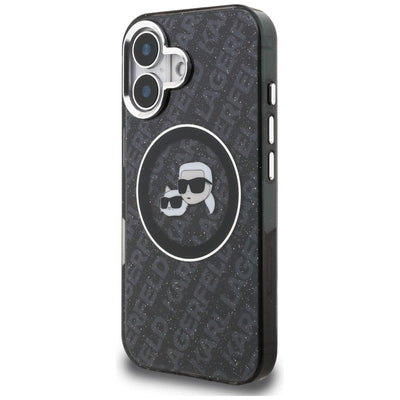 Karl Lagerfeld IML Glitter Karl & Choupette Heads Logo MagSafe Case for iPhone 16 - Black