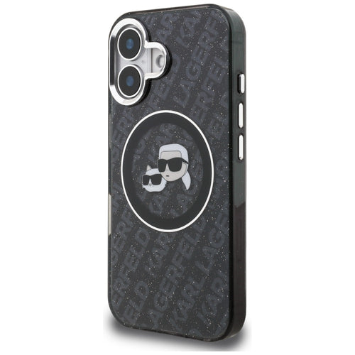 Karl Lagerfeld IML Glitter Karl & Choupette Heads Logo MagSafe Case for iPhone 16 - Black
