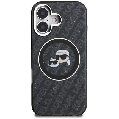 Karl Lagerfeld IML Glitter Karl & Choupette Heads Logo MagSafe Case for iPhone 16 - Black