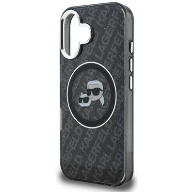 Karl Lagerfeld IML Glitter Karl & Choupette Heads Logo MagSafe Case for iPhone 16 - Black
