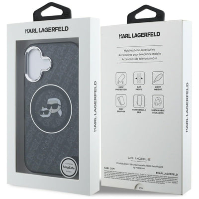Karl Lagerfeld IML Glitter Karl & Choupette Heads Logo MagSafe Case for iPhone 16 - Black