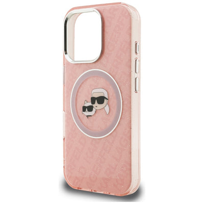 Karl Lagerfeld IML Glitter Karl & Choupette Heads Logo MagSafe Case for iPhone 16 Pro Max - Pink