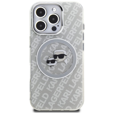 Karl Lagerfeld IML Glitter Karl & Choupette Heads Logo MagSafe Case for iPhone 16 Pro - Gray
