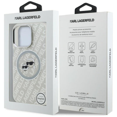 Karl Lagerfeld IML Glitter Karl & Choupette Heads Logo MagSafe Case for iPhone 16 Pro - Gray
