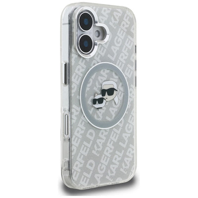 Karl Lagerfeld IML Glitter Karl & Choupette Heads Logo MagSafe iPhone 16 Case - Gray