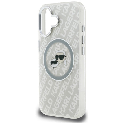 Karl Lagerfeld IML Glitter Karl & Choupette Heads Logo MagSafe iPhone 16 Case - Gray