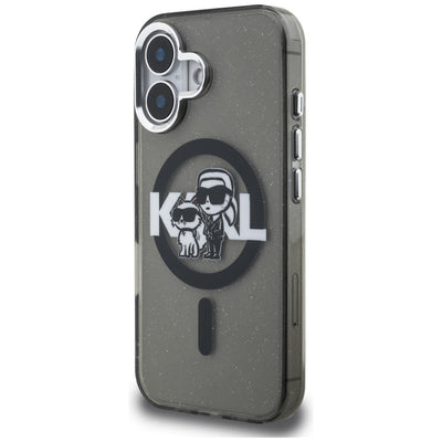 Karl Lagerfeld IML Glitter Karl & Choupette Sketch Logo MagSafe Case for iPhone 16 - Black