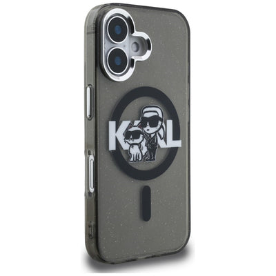 Karl Lagerfeld IML Glitter Karl & Choupette Sketch Logo MagSafe Case for iPhone 16 - Black