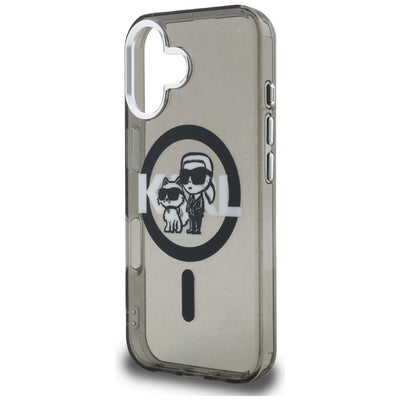 Karl Lagerfeld IML Glitter Karl & Choupette Sketch Logo MagSafe Case for iPhone 16 - Black