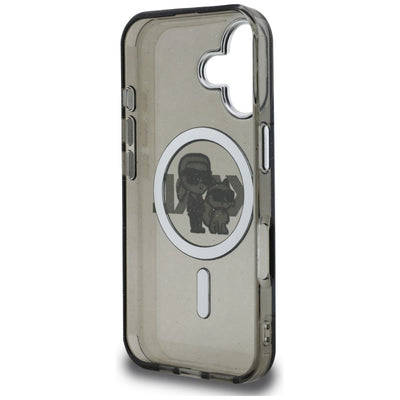 Karl Lagerfeld IML Glitter Karl & Choupette Sketch Logo MagSafe Case for iPhone 16 - Black