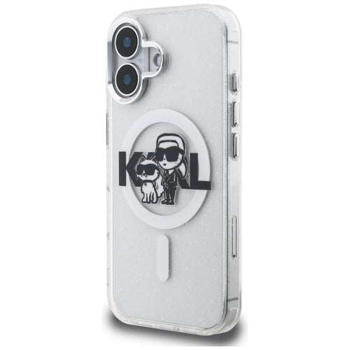 Karl Lagerfeld IML Glitter Karl & Choupette Sketch Logo MagSafe Case for iPhone 16 - Transparent