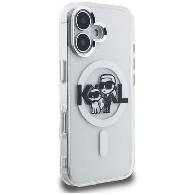 Karl Lagerfeld IML Glitter Karl & Choupette Sketch Logo MagSafe Case for iPhone 16 - Transparent