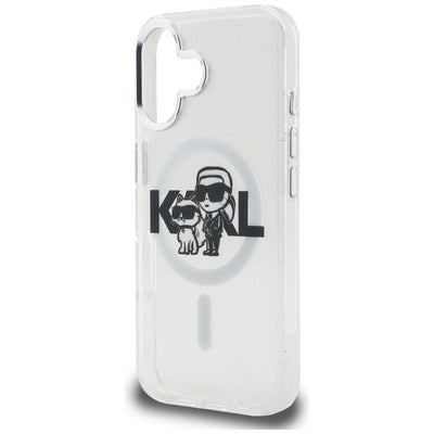 Karl Lagerfeld IML Glitter Karl & Choupette Sketch Logo MagSafe Case for iPhone 16 - Transparent