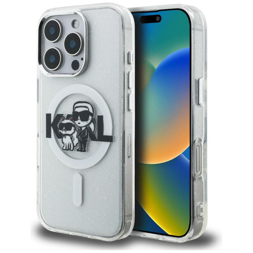 Karl Lagerfeld IML Glitter Karl & Choupette Sketch Logo MagSafe Case for iPhone 16 Pro - Clear