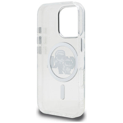 Karl Lagerfeld IML Glitter Karl & Choupette Sketch Logo MagSafe Case for iPhone 16 Pro - Clear