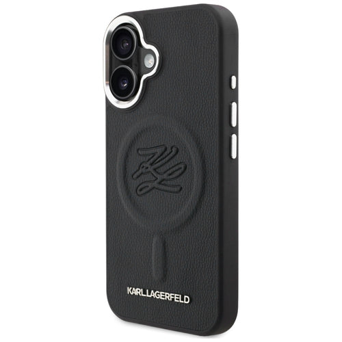 Karl Lagerfeld Initial & Metal Logo MagSafe Case for iPhone 16 - Black