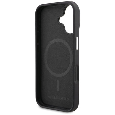 Karl Lagerfeld Initial & Metal Logo MagSafe Case for iPhone 16 - Black