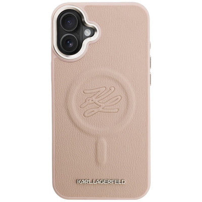 Karl Lagerfeld Initial & Metal Logo MagSafe Case for iPhone 16 Plus - Pink