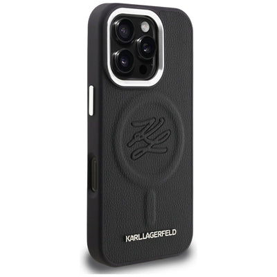 Karl Lagerfeld Initial & Metal Logo MagSafe Case for iPhone 16 Pro - Black