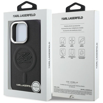 Karl Lagerfeld Initial & Metal Logo MagSafe Case for iPhone 16 Pro - Black