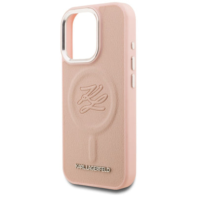 Karl Lagerfeld Initial & Metal Logo MagSafe Case for iPhone 16 Pro Max - Pink