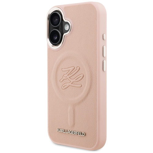 Karl Lagerfeld Initial & Metal Logo MagSafe iPhone 16 Case - Pink