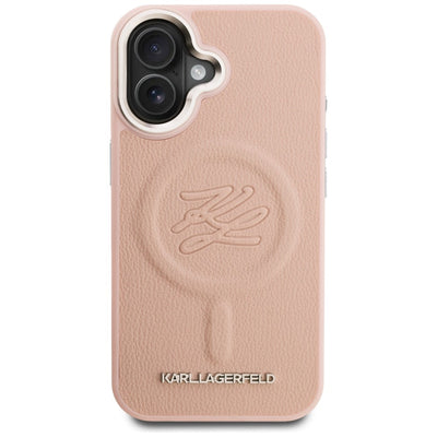 Karl Lagerfeld Initial & Metal Logo MagSafe iPhone 16 Case - Pink