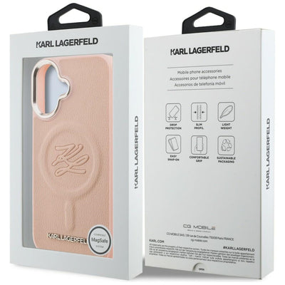 Karl Lagerfeld Initial & Metal Logo MagSafe iPhone 16 Case - Pink