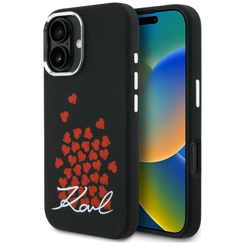 Karl Lagerfeld Silicone Heart Sign Logo MagSafe Case for iPhone 16 - Black