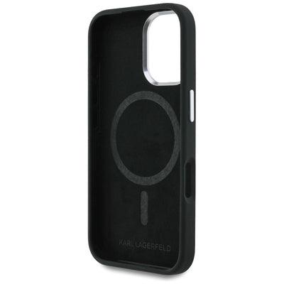 Karl Lagerfeld Silicone Heart Sign Logo MagSafe Case for iPhone 16 - Black