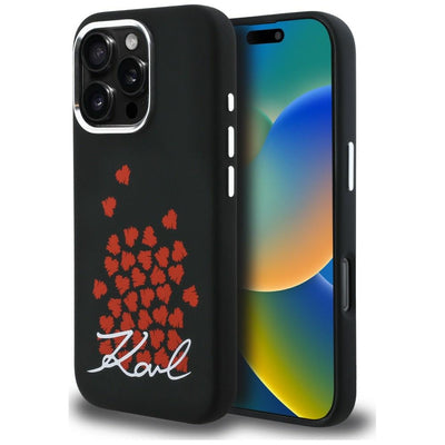 Karl Lagerfeld Silicone Heart Sign Logo MagSafe Case for iPhone 16 Pro Max - Black