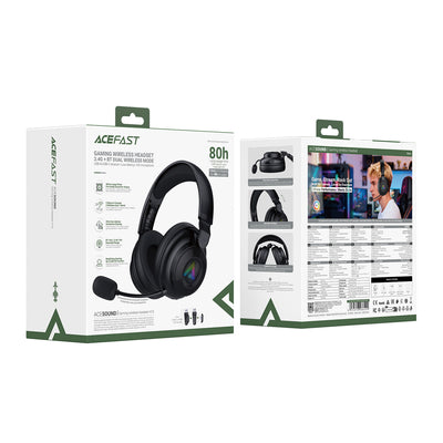 Acefast H15 Wireless Bluetooth / 2.4 GHz / AUX Gaming Headphones with Microphone and RGB Backlight - Black