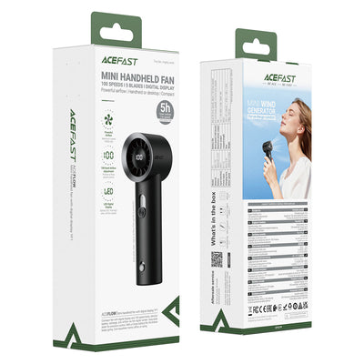 Acefast YF1 Mini Hand Fan with LED Display and Free Airflow Adjustment - Black