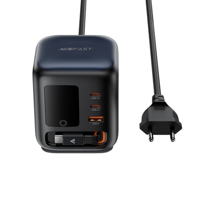 Acefast Z10 GaN 100W 3xUSB Desktop Charger with Retractable USB-C Cable and TFT Display - Black